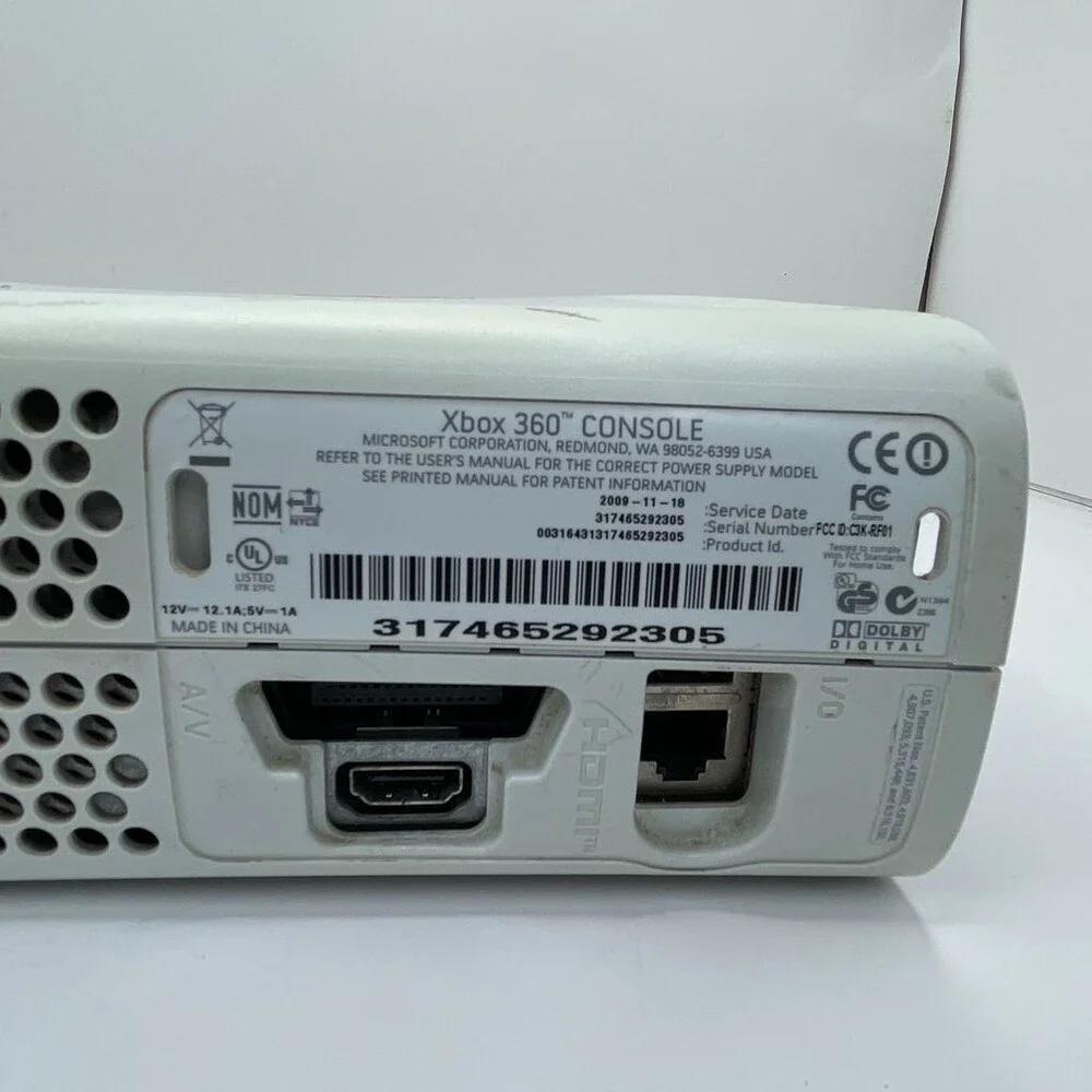 White Xbox 360 Elite Fat Original AV HDMI Ethernet Console Only - FOR PARTS RROD